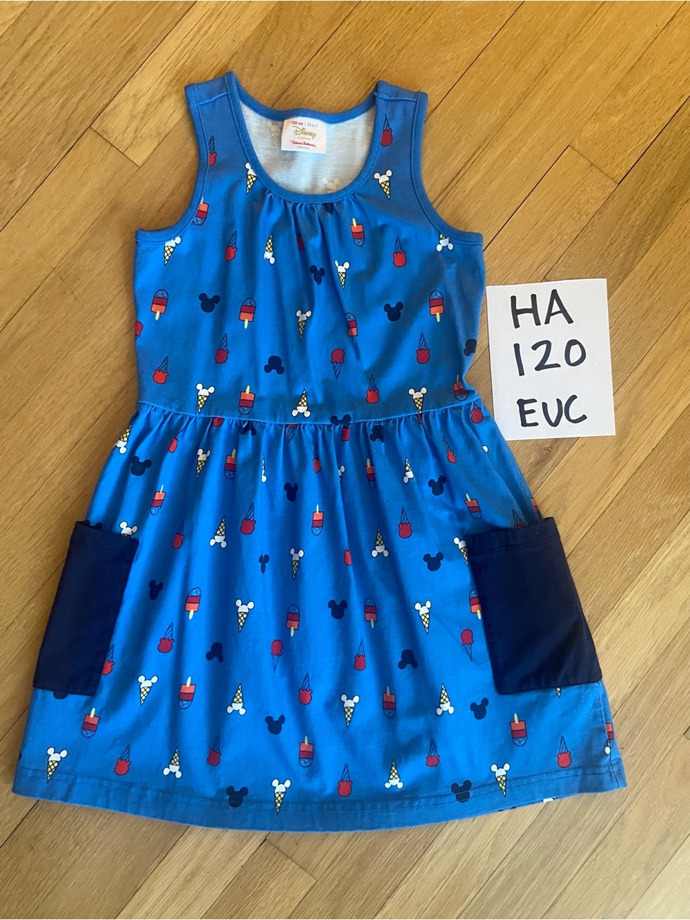 Hanna Andersson.  Size 120(6/7).  Disney Blue Sleeveless Kids Dress with Pockets